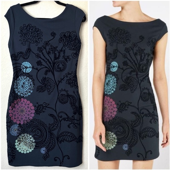 Desigual Dresses & Skirts - Desigual Velvet Floral Design Dress Crhystel Artsy Textured
